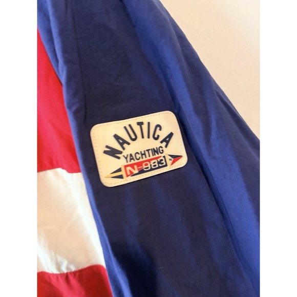 Vintage Y2K Nautica Color Block Windbreaker Jacket Mens Medium Roll Up Hood Flaw - Picture 2 of 7